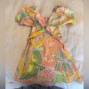 Kenny Flowers Peach, Green & Yellow Smocked Floral Top